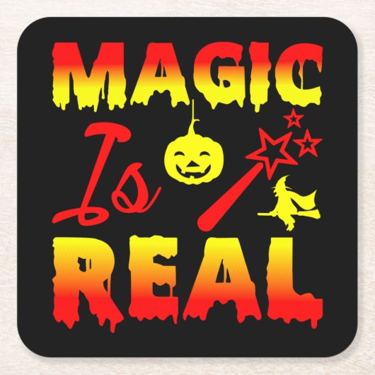 Magie ist echter Halloween Pumpkin Hexe Zauber Wan Rechteckiger Pappuntersetzer (Vorderseite)