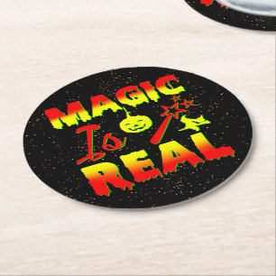 Magie ist echter Halloween Pumpkin Hexe Zauber Wan Runder Pappuntersetzer