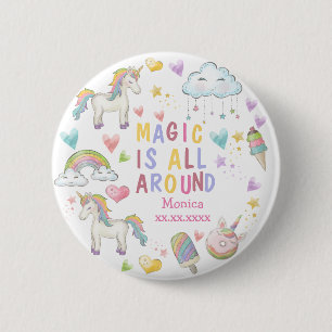 Magie ist rund um Pastellfarben Einhorn Geburtstag Button