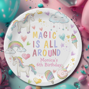 Magie ist rund um Pastellfarben Einhorn Geburtstag Pappteller
