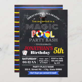 Magie-Show und Schwimmbad Geburtstagskind-Party Einladung