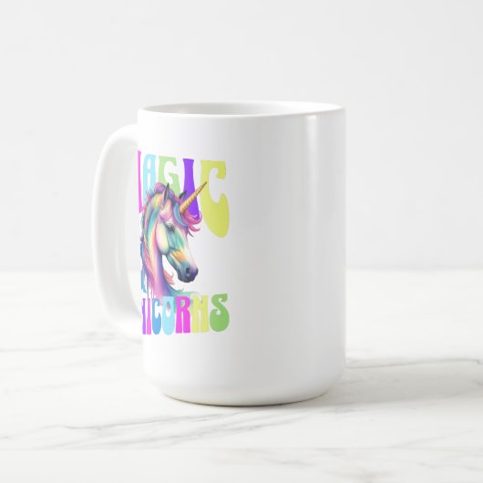 Magie und Einhörner Regenbogenfarben Kaffeetasse (Vorderseite Links)
