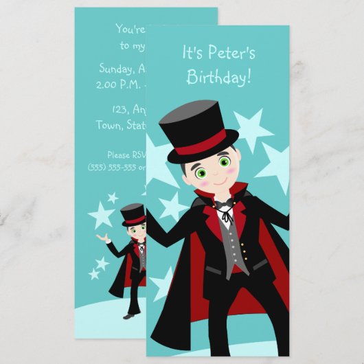 Magier-Geburtstagsfeier Einladung (Vorne/Hinten)