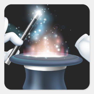 Magier-Stabs- und -Zylindertrick Quadratischer Aufkleber