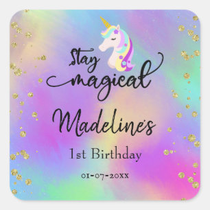 Magisch bleibe Farbenfrohe Einhorn Geburtstag Quadratischer Aufkleber