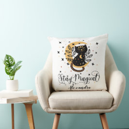 Magisch bleibe: Schwarze Katze, Mond, Sterne und I Kissen