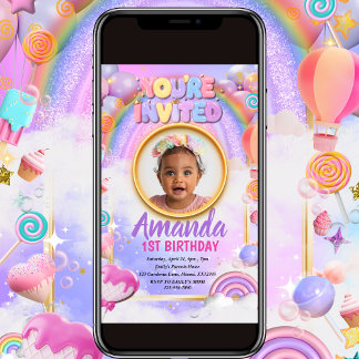 Magisch farbiger Regenbogen-Kindergeburtstag Einla Einladung