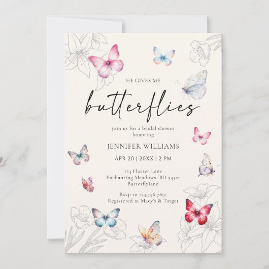Magisch gibt er mir Schmetterlinge Brautparty Einladung (Vorderseite)