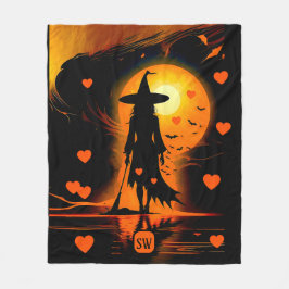 Magisch Gothisch-Orangenherzen-Monogramm-Hexe Fleecedecke