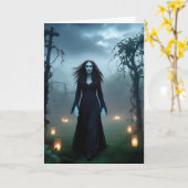 Magisch, gruselig Hexe "Happy Halloween!" Begrüßun Karte (Gelbe Blume)