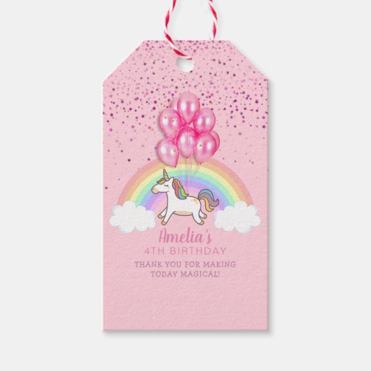 Magisch Pink Unicorn Rainbow Birthday Vielen Dank Geschenkanhänger (Vorderseite)