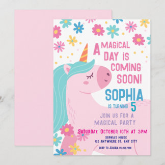 Magisch rosa Einhorn Geburtstag Einladung Regenbog