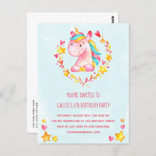 Magisch rosa Einhorn Geburtstagsparty Einladung Postkarte