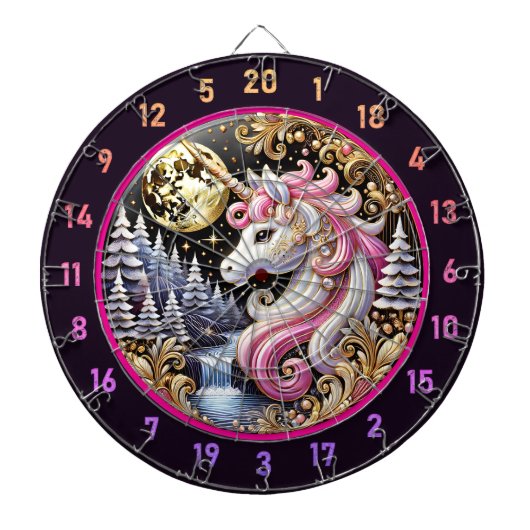 Magisch rosa Einhorn steht im Mondlicht Dartscheibe (vorne)