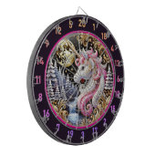 Magisch rosa Einhorn steht im Mondlicht Dartscheibe (Vorderseite Links)