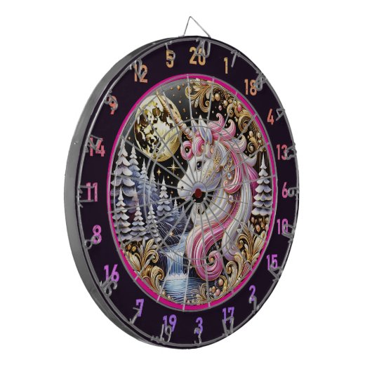 Magisch rosa Einhorn steht im Mondlicht Dartscheibe (Vorderseite Links)