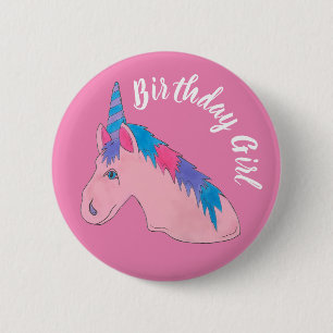 Magisch rosa Lila Horn Einhorn Geburtstagskarte Button