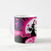 Magisch rosa Rosenherzen mit Walentine Kaffeetasse (Vorderseite Links)