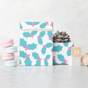 Magisch Türkis & Pink Mistletoe Weiß Nahtlos Geschenkpapier