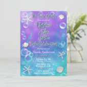 Magisch unter dem Meer Lila Twins Kinderdusche Einladung (Stehend Vorderseite)