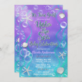 Magisch unter dem Meer Lila Twins Kinderdusche Einladung (Vorne/Hinten)