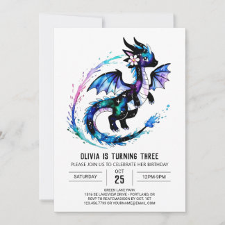 Magische Adorable Dragon Digital Girl zum Geburtst Einladung