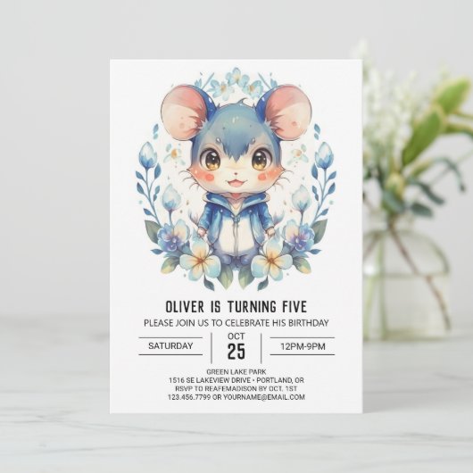 Magische Adventure Mouse Birthday Einladung (Stehend Vorderseite)