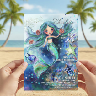 Magische Aquarellmaid unter dem Meer Geburtstag Einladung
