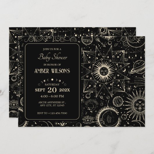 Magische Astrologie boho celestiale Babydusche Einladung (Vorne/Hinten)