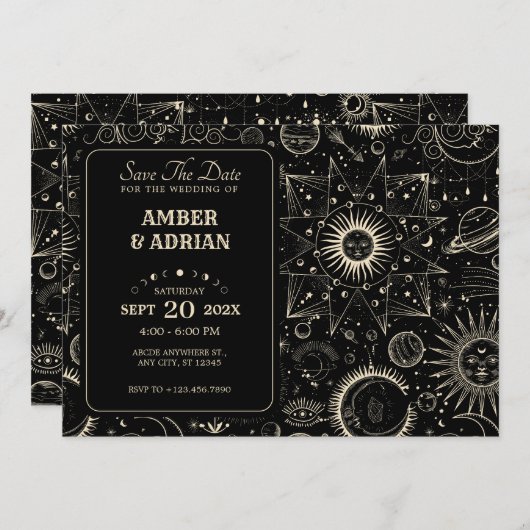 Magische Astrologie Boho Himmelshochzeit Save The Date (Vorne/Hinten)