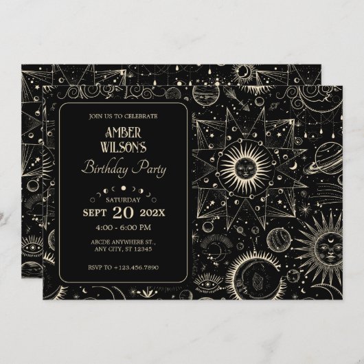 Magische Astrologie boho himmlische Geburtstag Einladung (Vorne/Hinten)