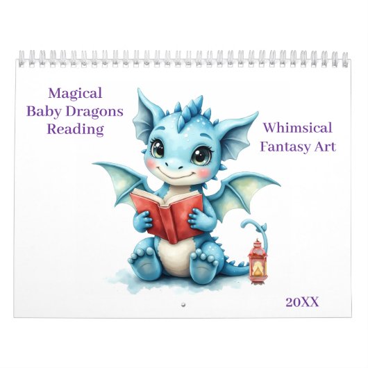 Magische Baby Dragons Reading Whimsisfantasy Art Kalender (Titelbild)