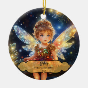 Magische Baby Fee mit Flügeln in einem Weihnachtsb Keramik Ornament