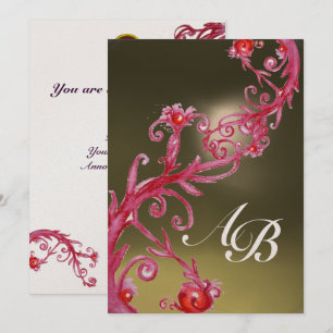MAGISCHE BEEREN 3, MONOGRAM rubin metallisch gold Einladung