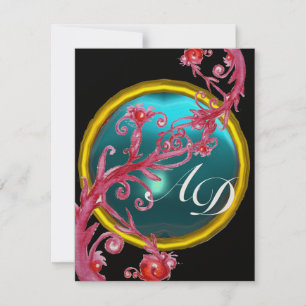 MAGISCHE BEEREN 4, MONOGRAM blau aquamarin gold Einladung