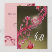 MAGISCHE BEEREN 4, MONOGRAM Eis rosa rot Einladung (Vorne/Hinten)