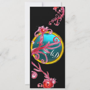 MAGISCHE BEEREN 4, MONOGRAMM blau aquamarin Einladung