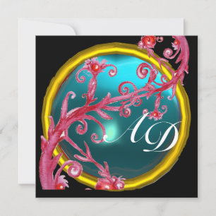 MAGISCHE BEEREN 4, MONOGRAMM blau aquamarin Einladung