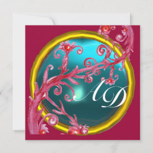 MAGISCHE BEEREN 4, MONOGRAMM blau aquamarin Einladung