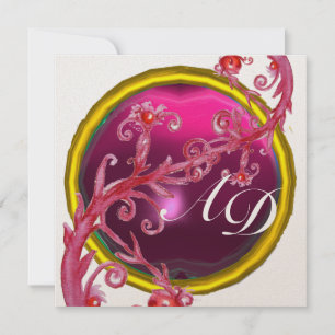 MAGISCHE BEEREN 4,MONOGRAMM blau aquamarin gold Einladung