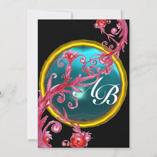 MAGISCHE BEEREN 4,MONOGRAMM roter Achat Einladung (Vorderseite)