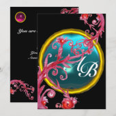 MAGISCHE BEEREN 4,MONOGRAMM roter Achat Einladung (Vorne/Hinten)