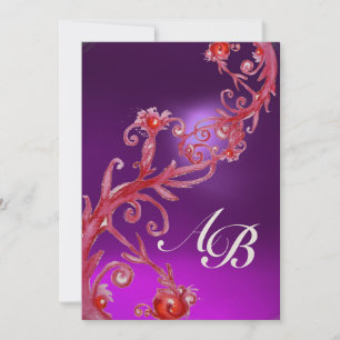 MAGISCHE BEEREN 4, MONOGRAMM roter Amethyst Gold Einladung