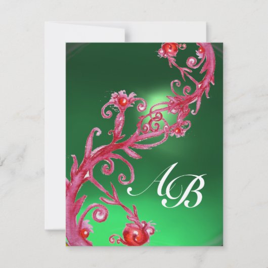 MAGISCHE BEEREN 4, MONOGRAMM roter Jade Champagner Einladung (Vorderseite)