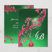 MAGISCHE BEEREN 4, MONOGRAMM roter Jade Champagner Einladung (Vorne/Hinten)
