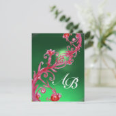 MAGISCHE BEEREN 4, MONOGRAMM roter Jade Champagner Einladung (Stehend Vorderseite)