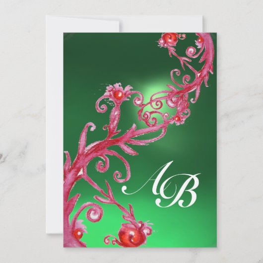 MAGISCHE BEEREN 4, MONOGRAMM roter Jade Einladung (Vorderseite)