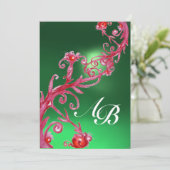 MAGISCHE BEEREN 4, MONOGRAMM roter Jade Einladung (Stehend Vorderseite)