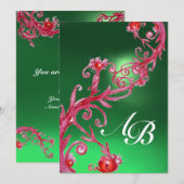 MAGISCHE BEEREN 4, MONOGRAMM roter Jade Einladung (Vorne/Hinten)