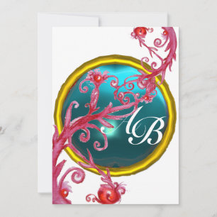 MAGISCHE BEEREN 4,MONOGRAMM weiß blau lila rot Einladung
